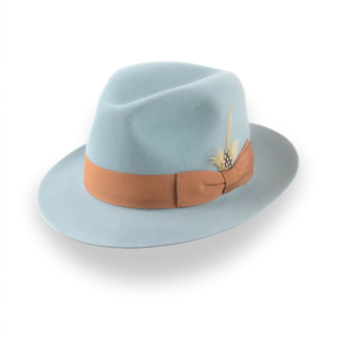 Sky Blue Trilby Fedora Hat with Elegant Feather | The Phoenix