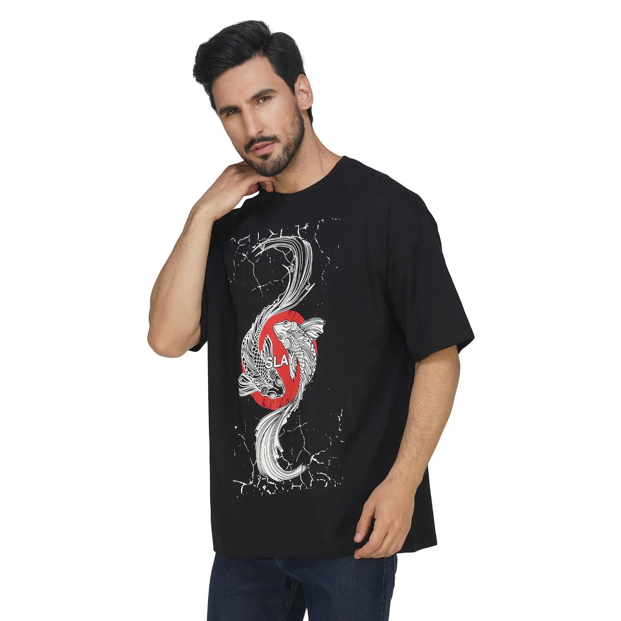 SLAY. Men's "Koi Fish Yin Yang" Oversized Drop shoulder T shirt