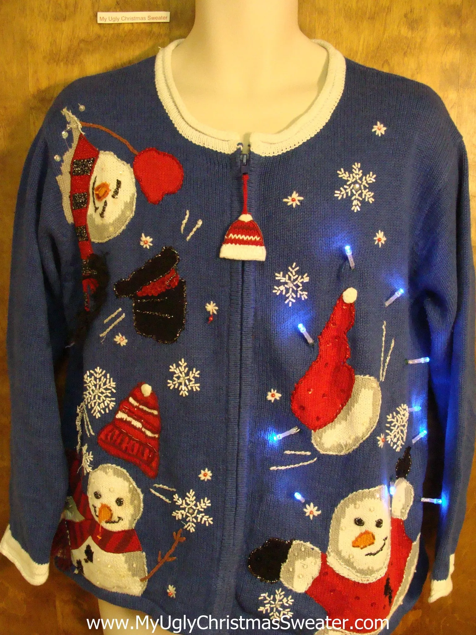 Snowmen Losing Their Hats Light Up Ugly Xmas Sweater