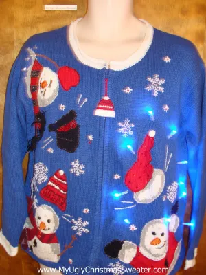 Snowmen Losing Their Hats Light Up Ugly Xmas Sweater