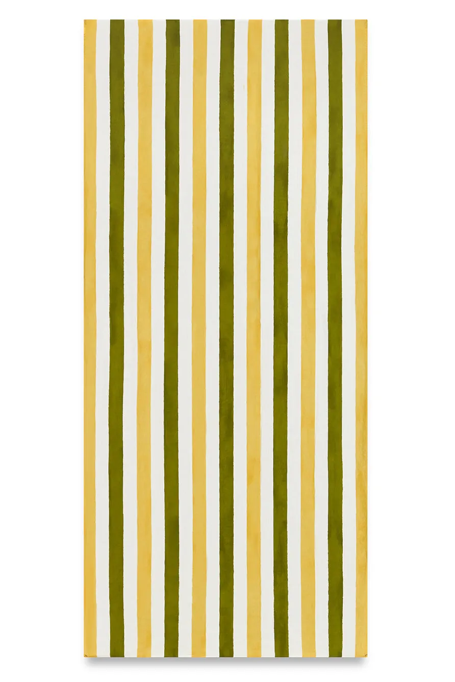 Stripe Linen Tablecloth in Avocado Green & Lemon Yellow