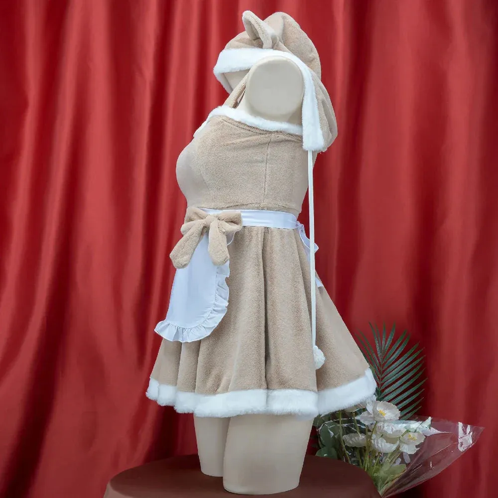 Teddy Maid Fuzzy Hooded Cosplay Dress