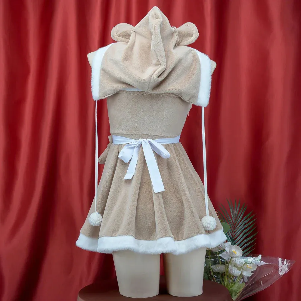 Teddy Maid Fuzzy Hooded Cosplay Dress