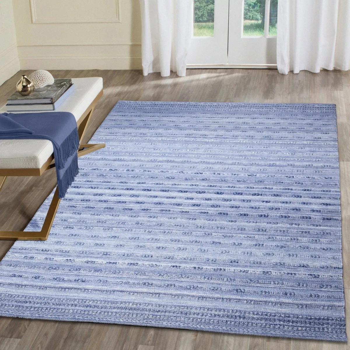 Trans-Ocean HUDSON  Indoor/Outdoor Hand Woven Polyester Handmade Area Rug  - Blue