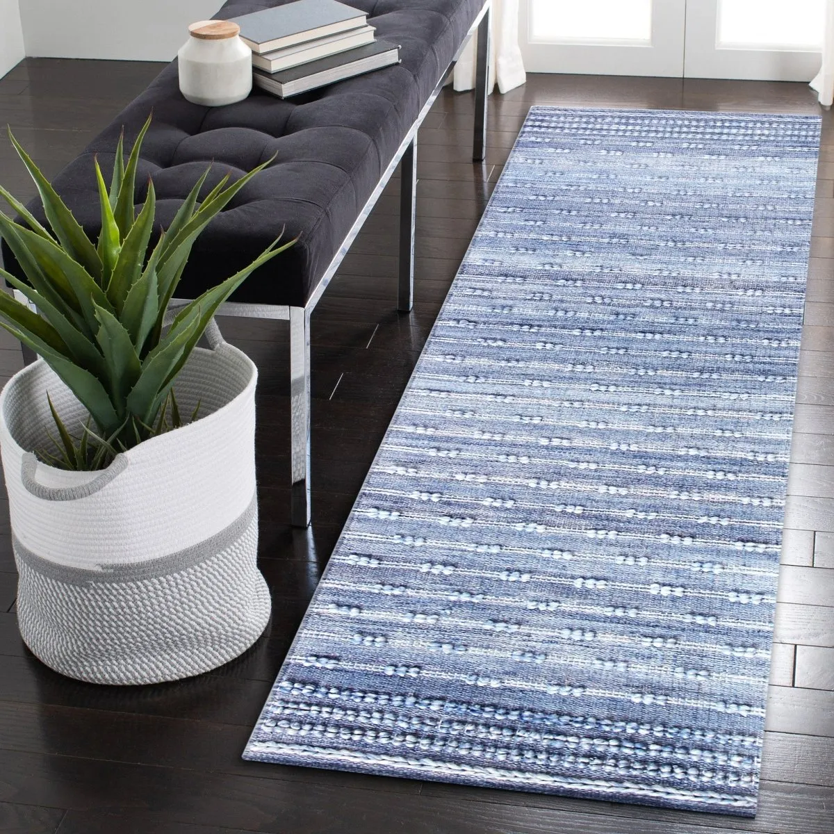 Trans-Ocean HUDSON  Indoor/Outdoor Hand Woven Polyester Handmade Area Rug  - Blue