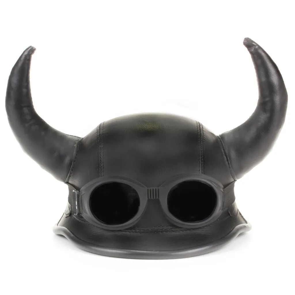 Viking Horned Novelty Festival Helmet with Goggles - Black