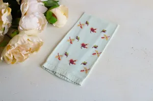 Vintage 1960s Mint Green Embroidered Tea Towel