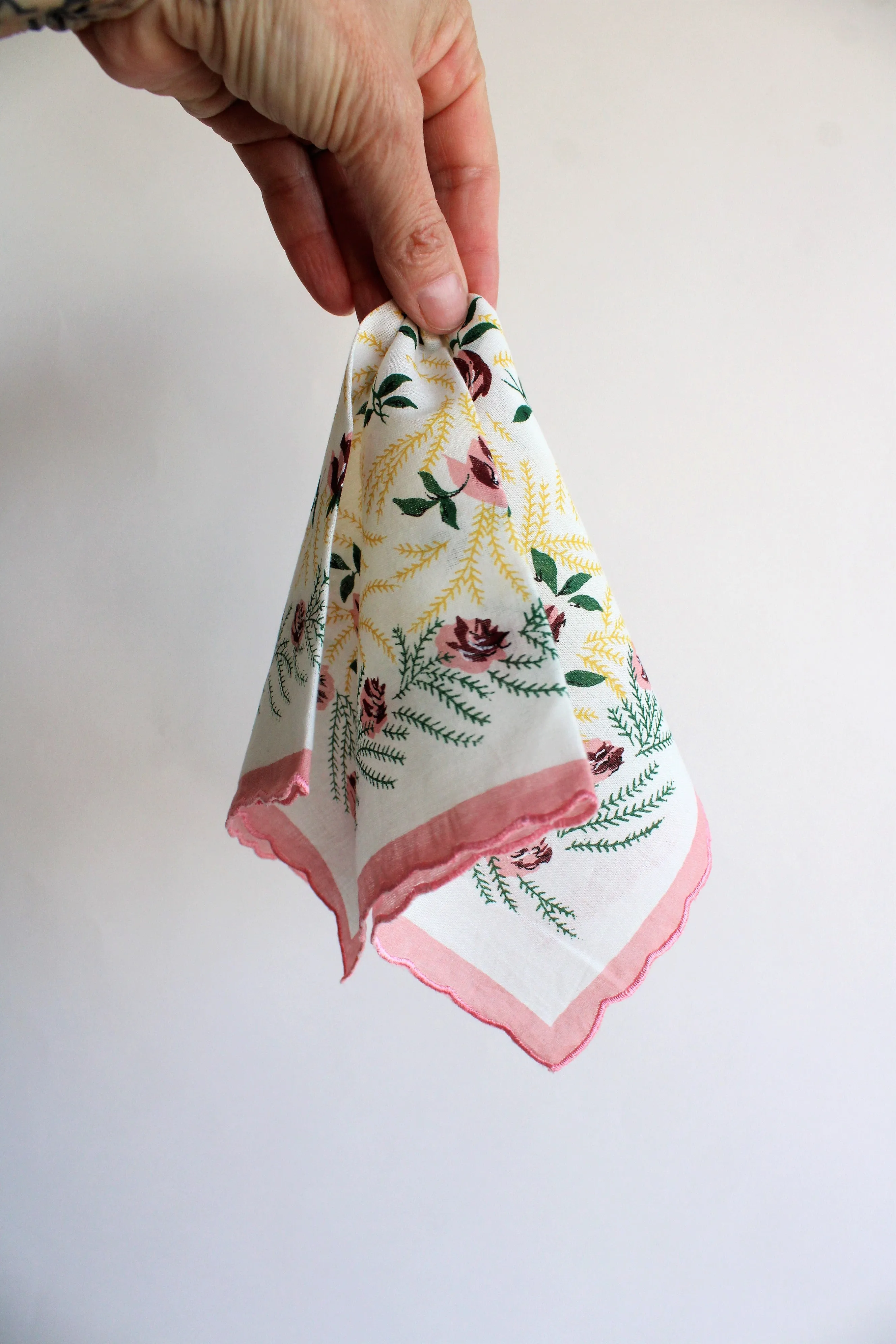 Vintage Cotton Hanky with Pink Rose Print