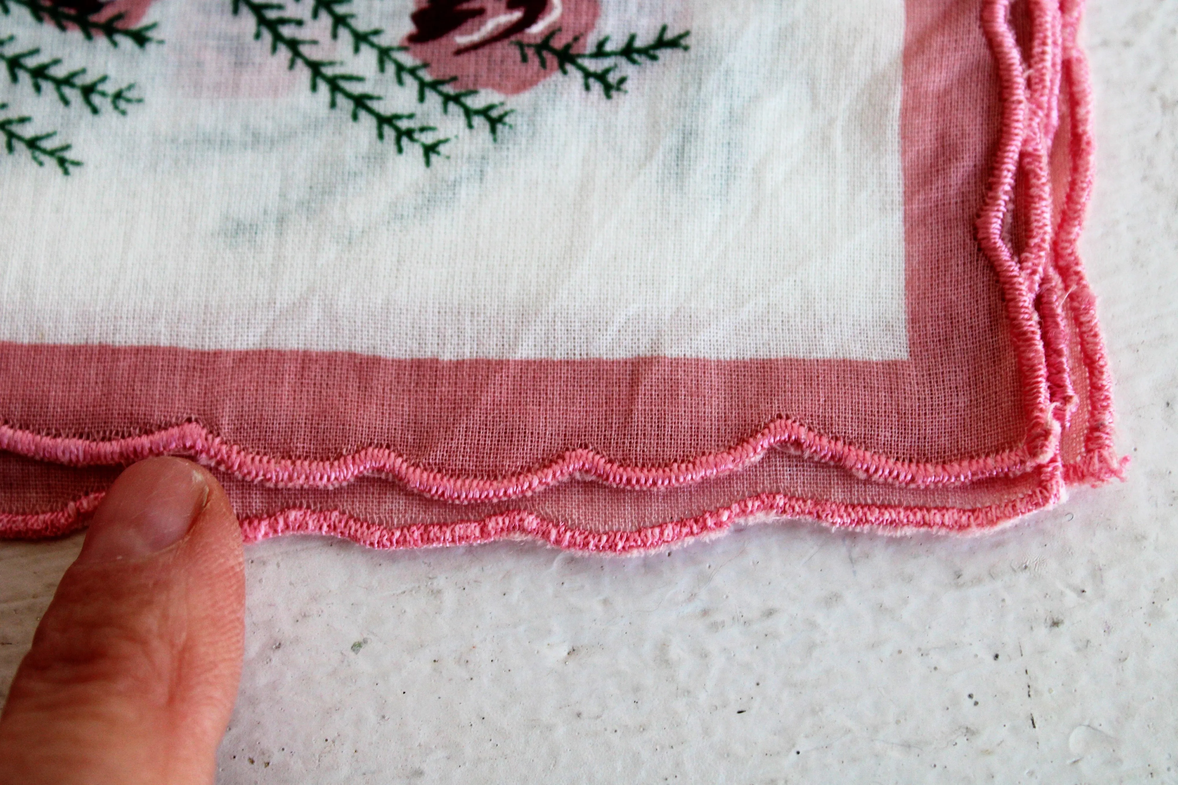 Vintage Cotton Hanky with Pink Rose Print