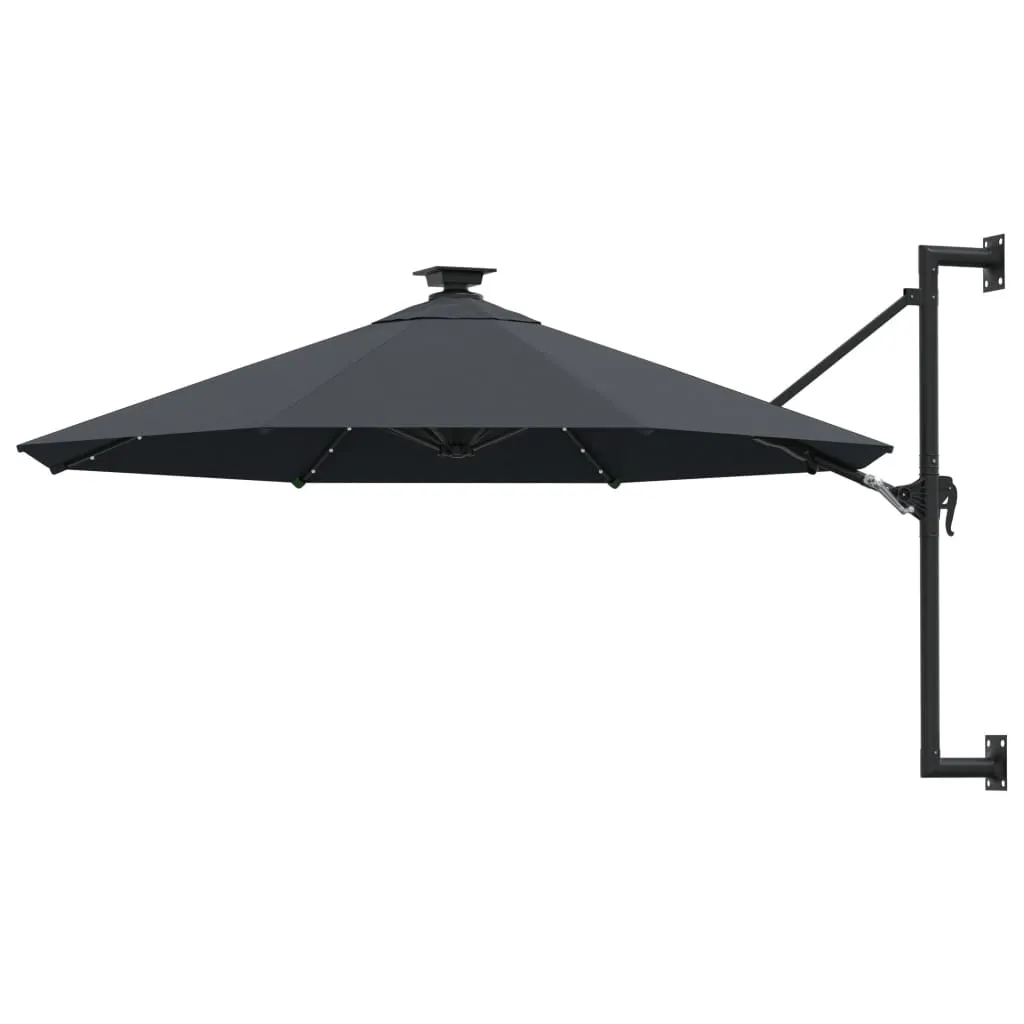 Wall-mounted Parasol with LEDs and Metal Pole 300 cm Anthracite