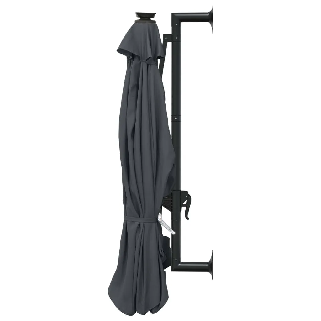 Wall-mounted Parasol with LEDs and Metal Pole 300 cm Anthracite