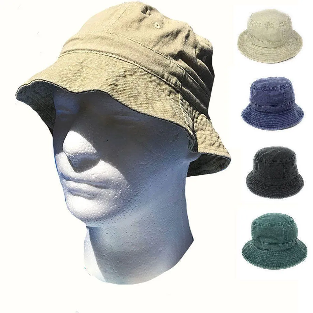 Washed Cotton Sun Bucket Boonie Hats Caps Fitted Sizes Solid /Camo Fishermans Beach