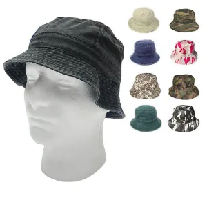 Washed Cotton Sun Bucket Boonie Hats Caps Fitted Sizes Solid /Camo Fishermans Beach