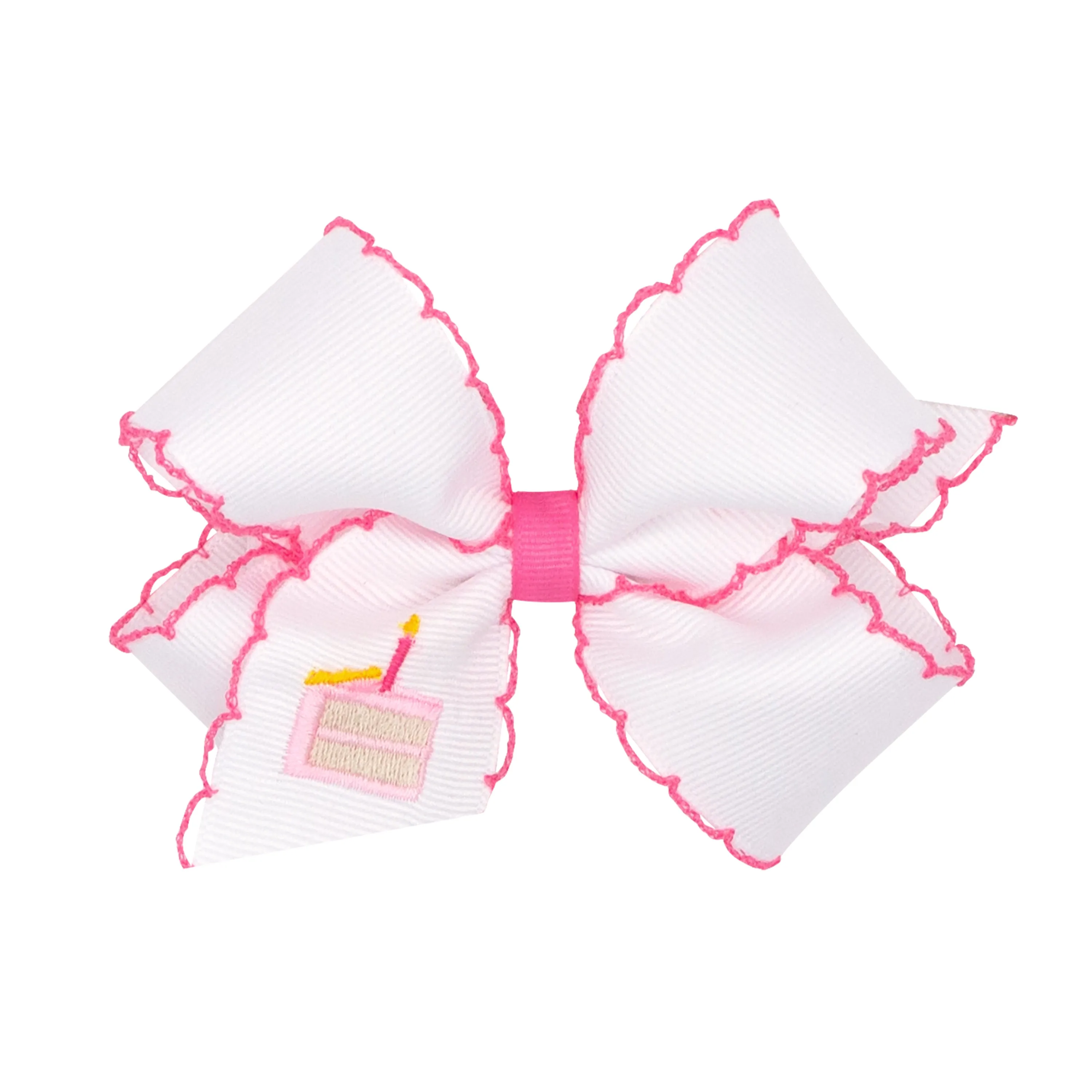 Wee Ones Medium Grosgrain Hair Bow with Moonstitch Edge and Embroidery