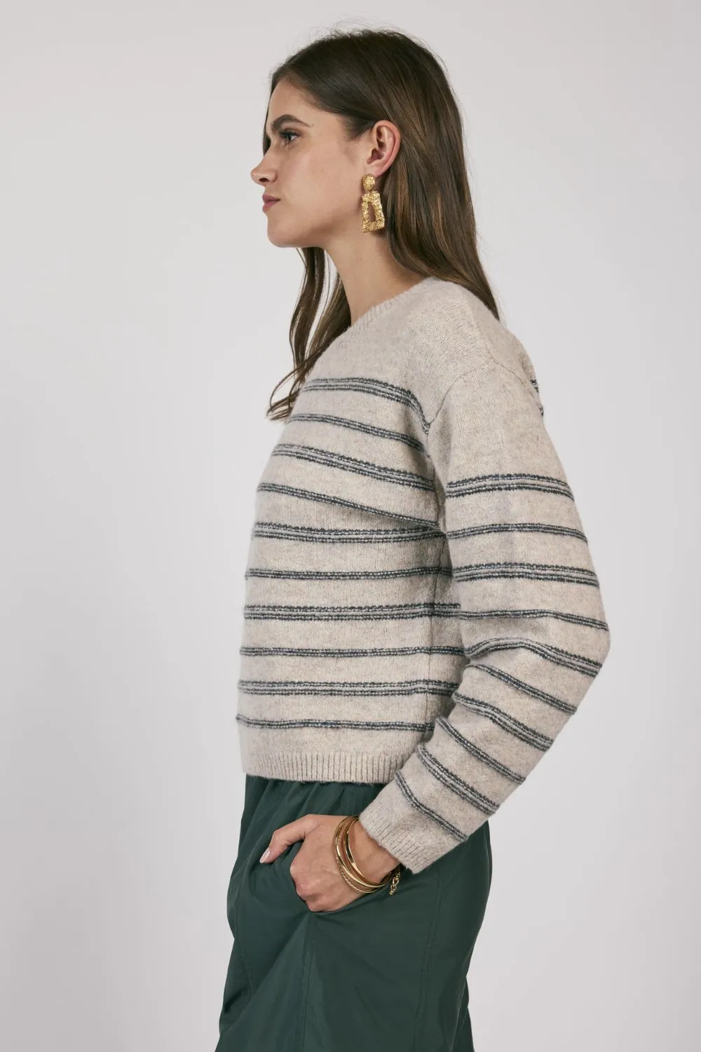 Women's Striped Knit Sweater Top | Sage The Label | Gray