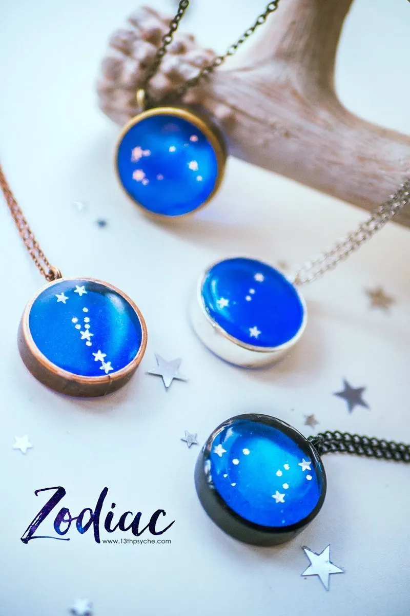 Zodiac jewelry, Aquarius constellation necklace