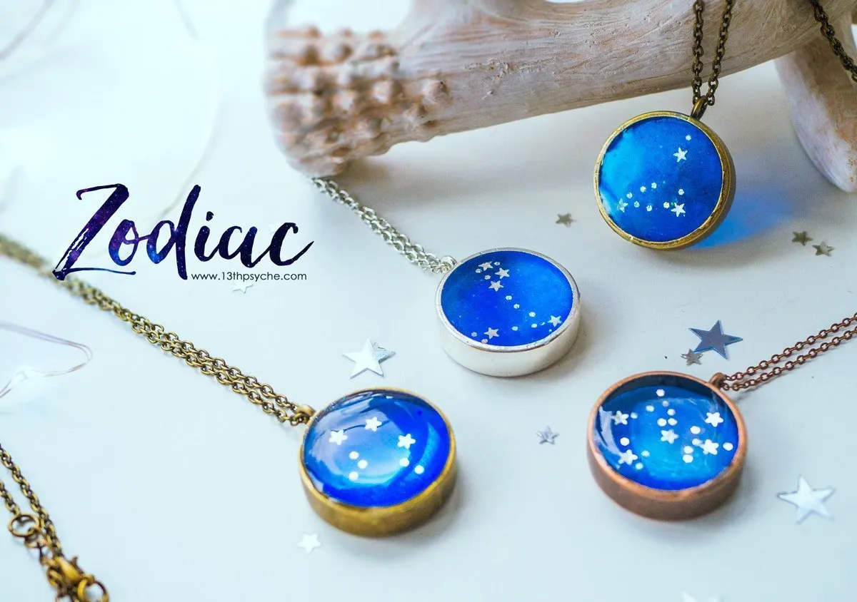 Zodiac jewelry, Aquarius constellation necklace