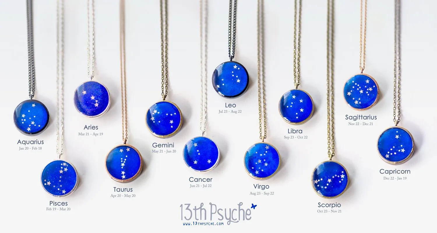 Zodiac jewelry, Gemini constellation necklace.